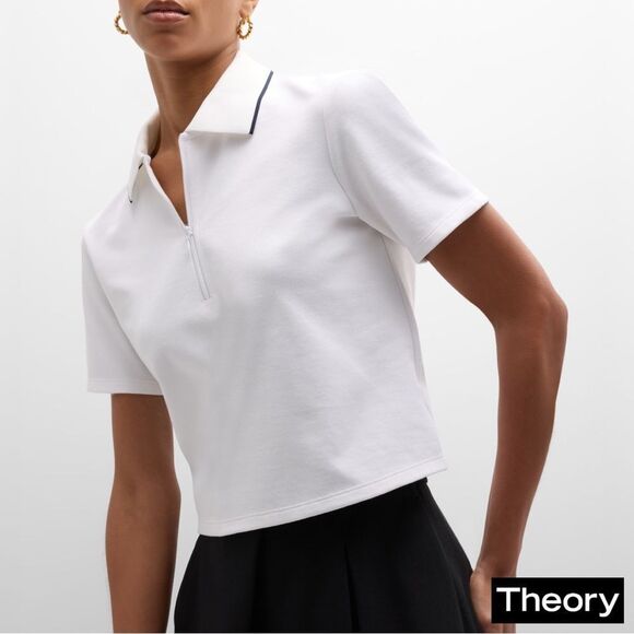 Theory **NWT** Zipped Tennis Polo in Cotton-Blend Piqué in White - Picture 1 of 13